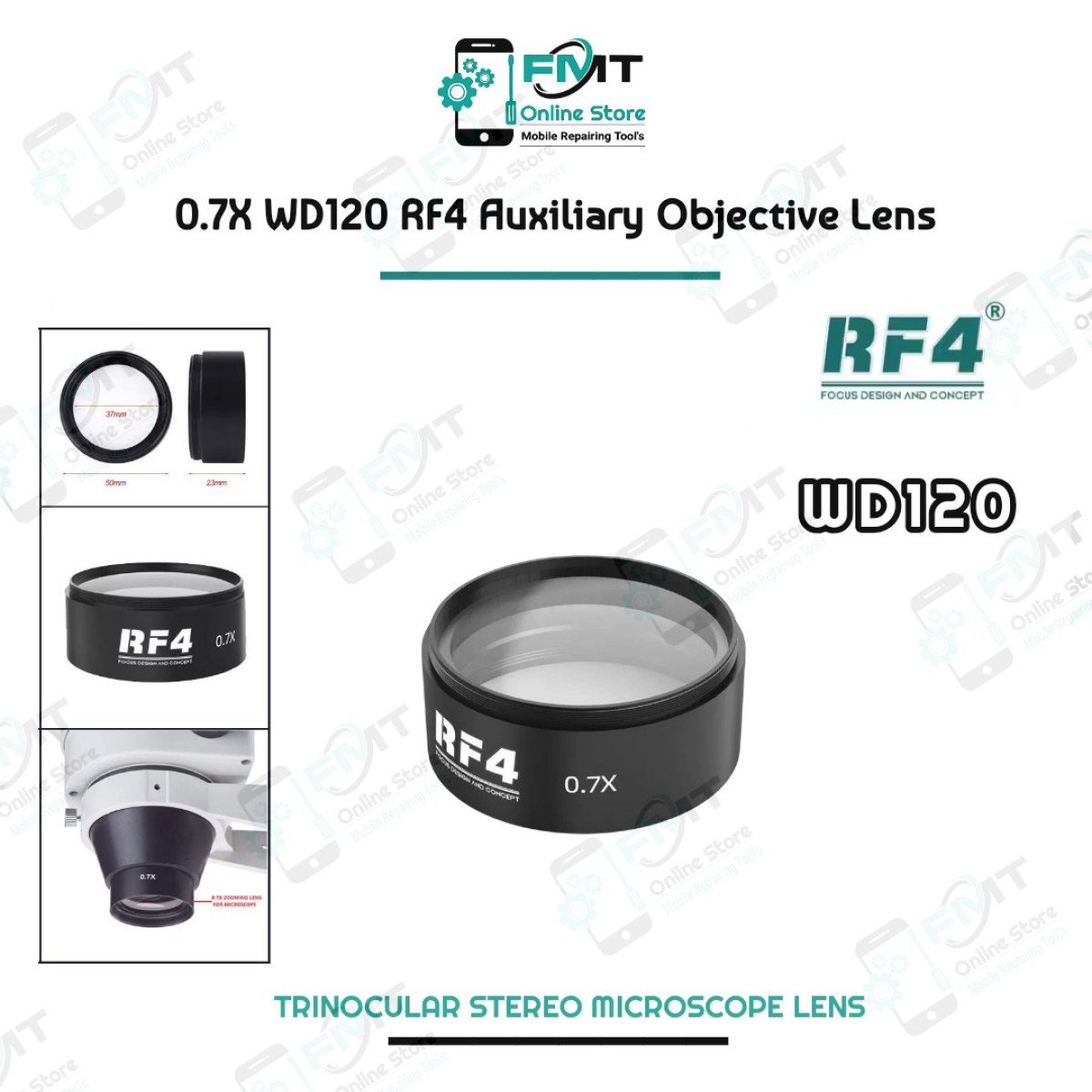 0.7X WD120 RF4 Auxiliary Microscope Objective Lens For Stereo Zoom Microscopes