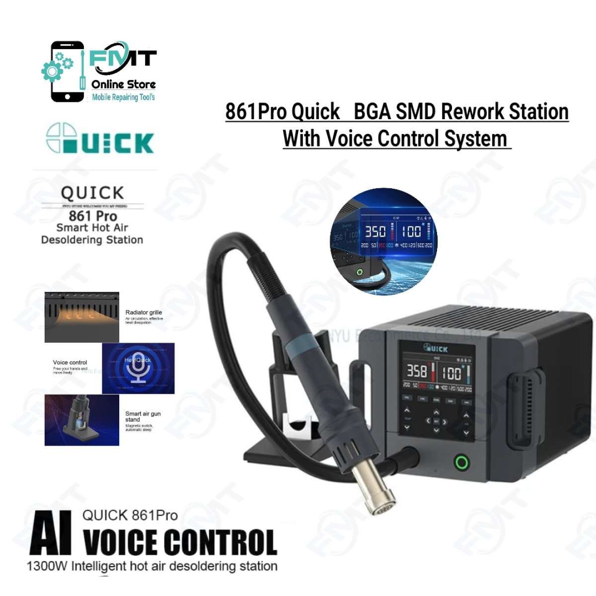 Quick 861Pro Smart Hot Air Desoldering Station BGA SMD Rework Station Voice Control