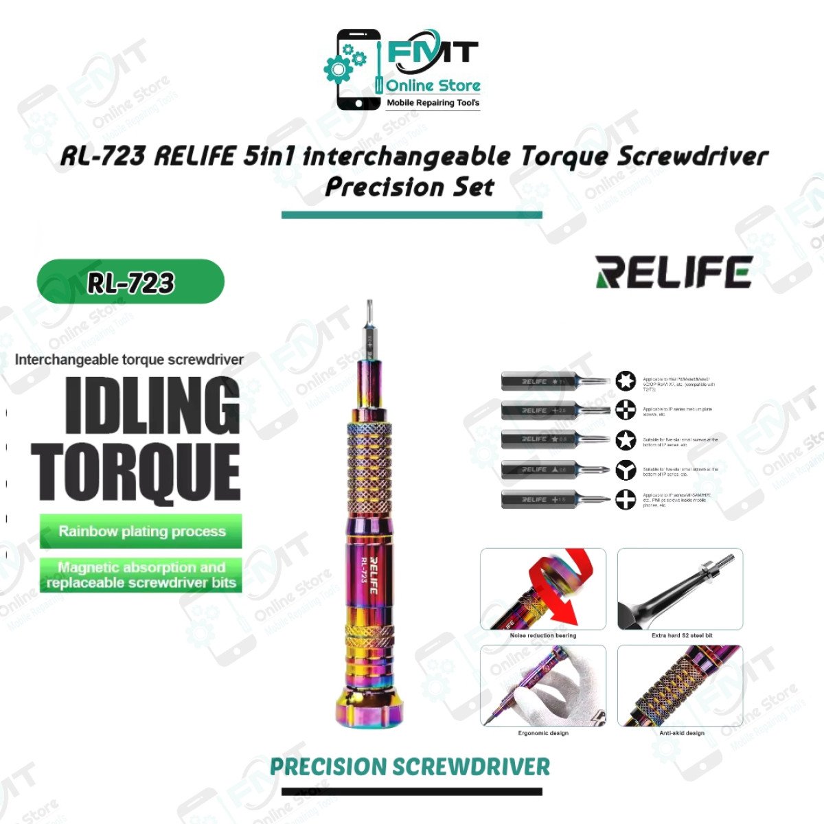 RL-723 RELIFE 5in1 interchangeable Torque Screwdriver Precision Set