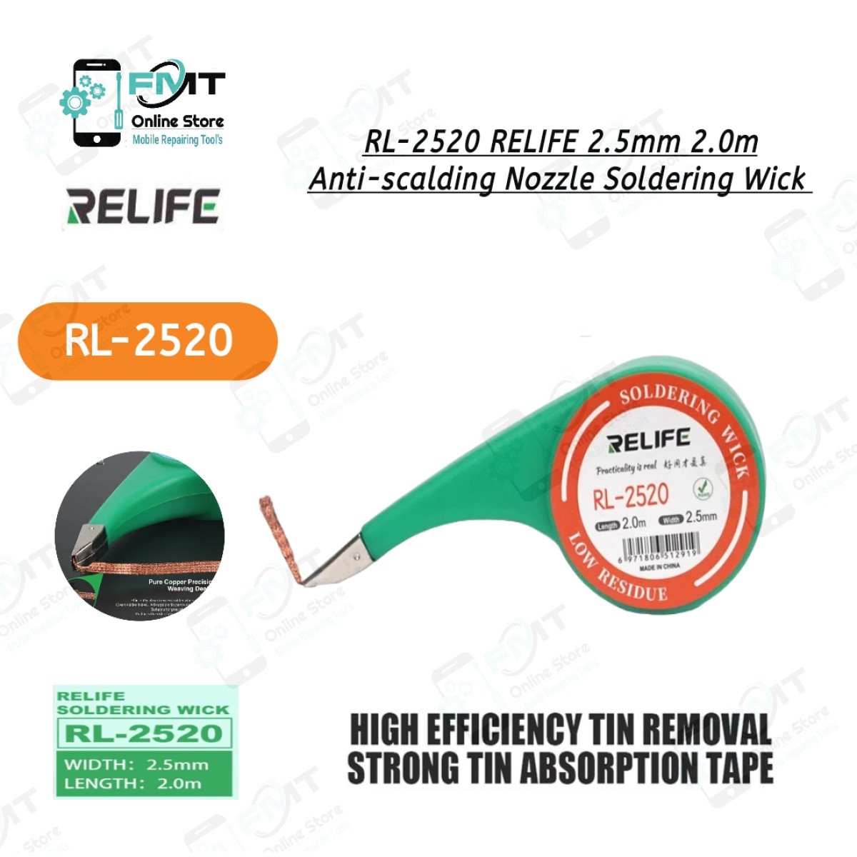 RL-2520 RELIFE 2.5mm 2.0m Anti-scalding Nozzle Soldering Wick
