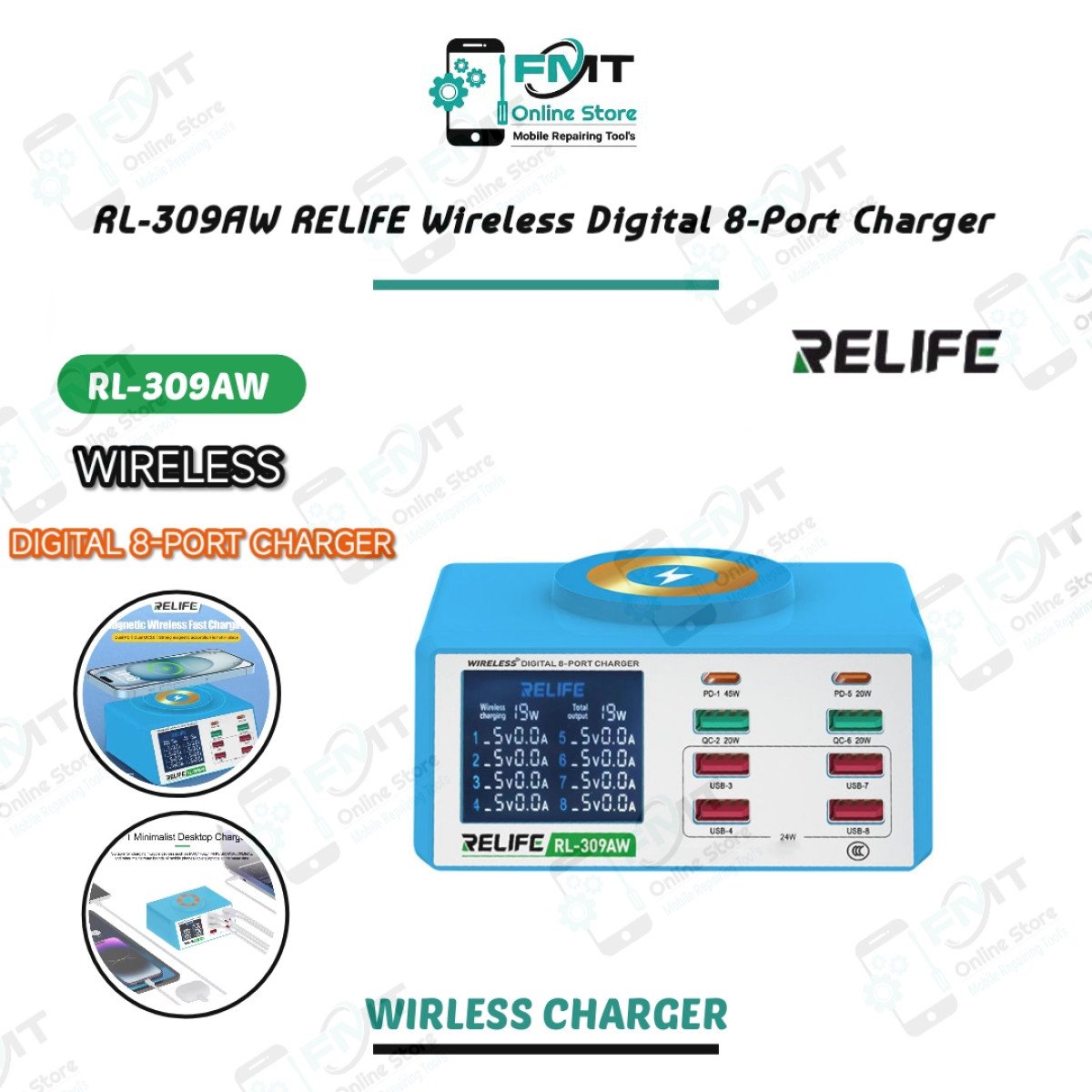 RL-309AW RELIFE Wireless Digital 8-Port Charger