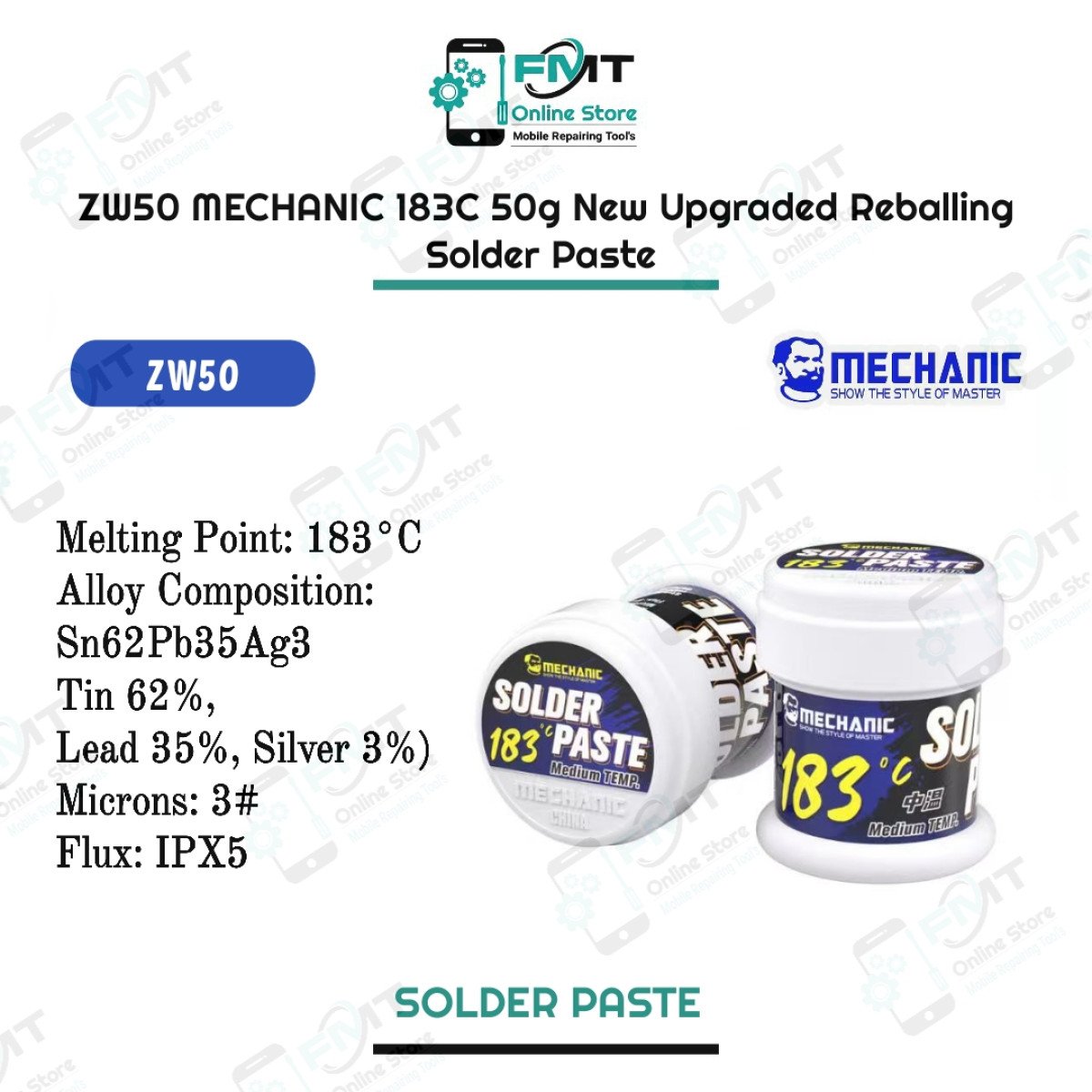ZW50 MECHANIC 183C 50g New Upgraded Reballing Solder Paste