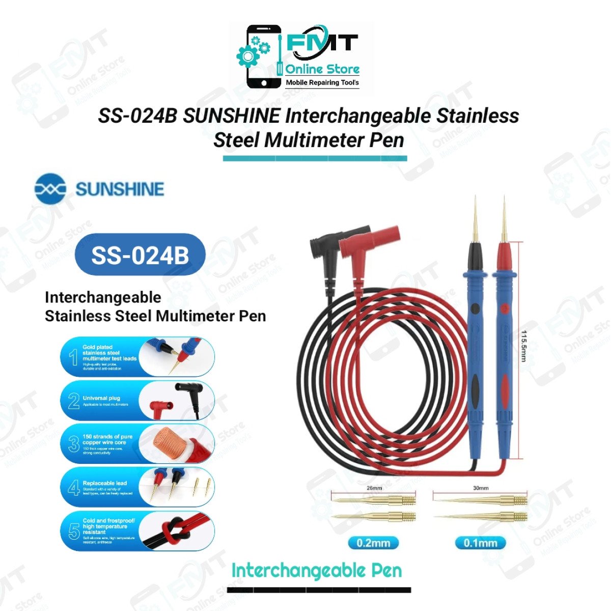 SS-024B SUNSHINE Interchangeable Stainless Multimeter Pen