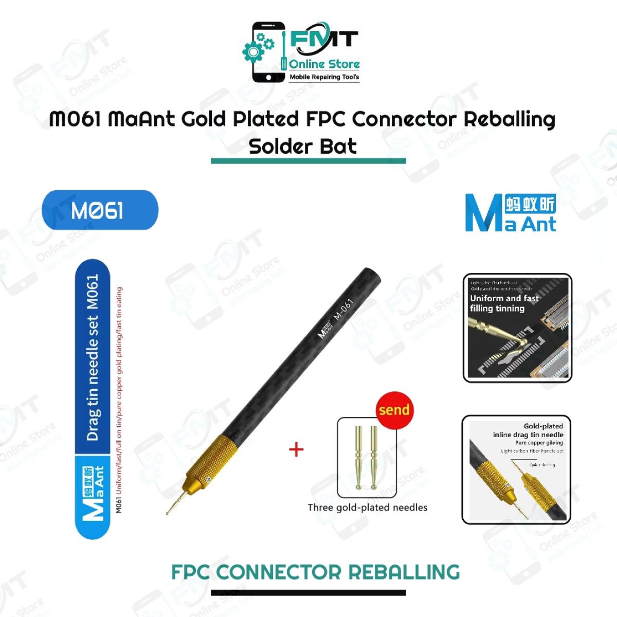 M061 MaAnt Tin Dragging Needle Gold Plated FPC Connector Reballing Solder Bar