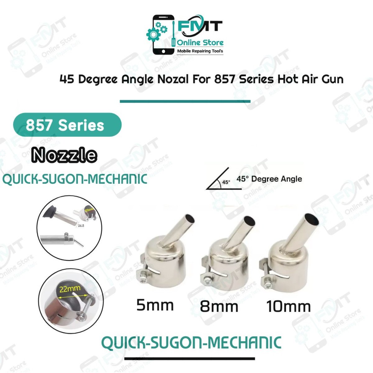 5mm,8mm,10mm 857 Series Hot Air Gun Nozzle Set of 45-degree angle