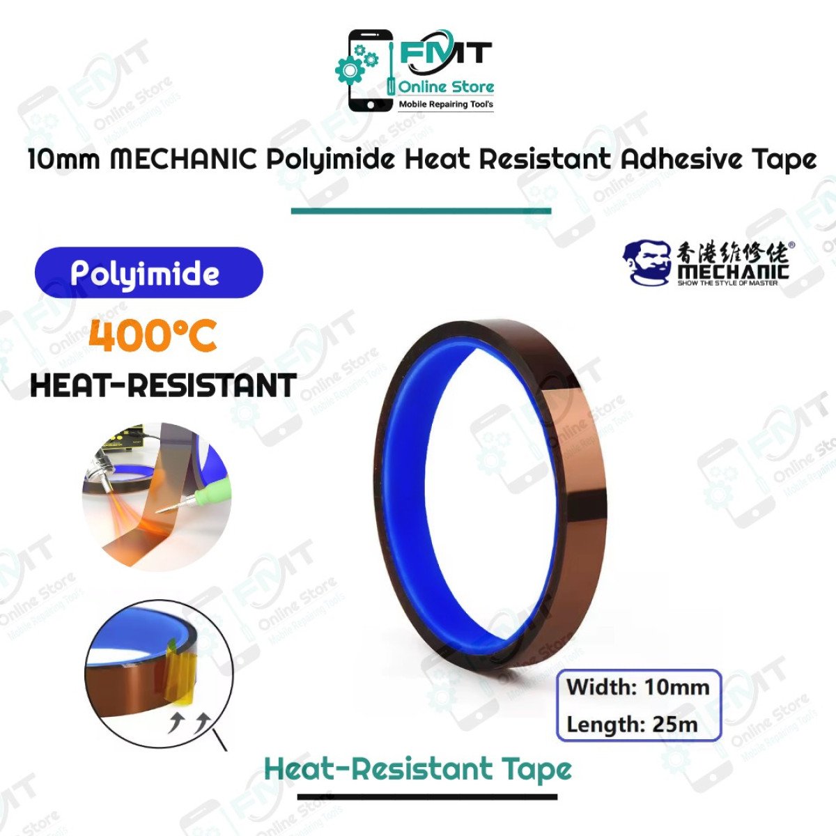 10mm MECHANIC Polyimide Heat Resistant Adhesive Tape