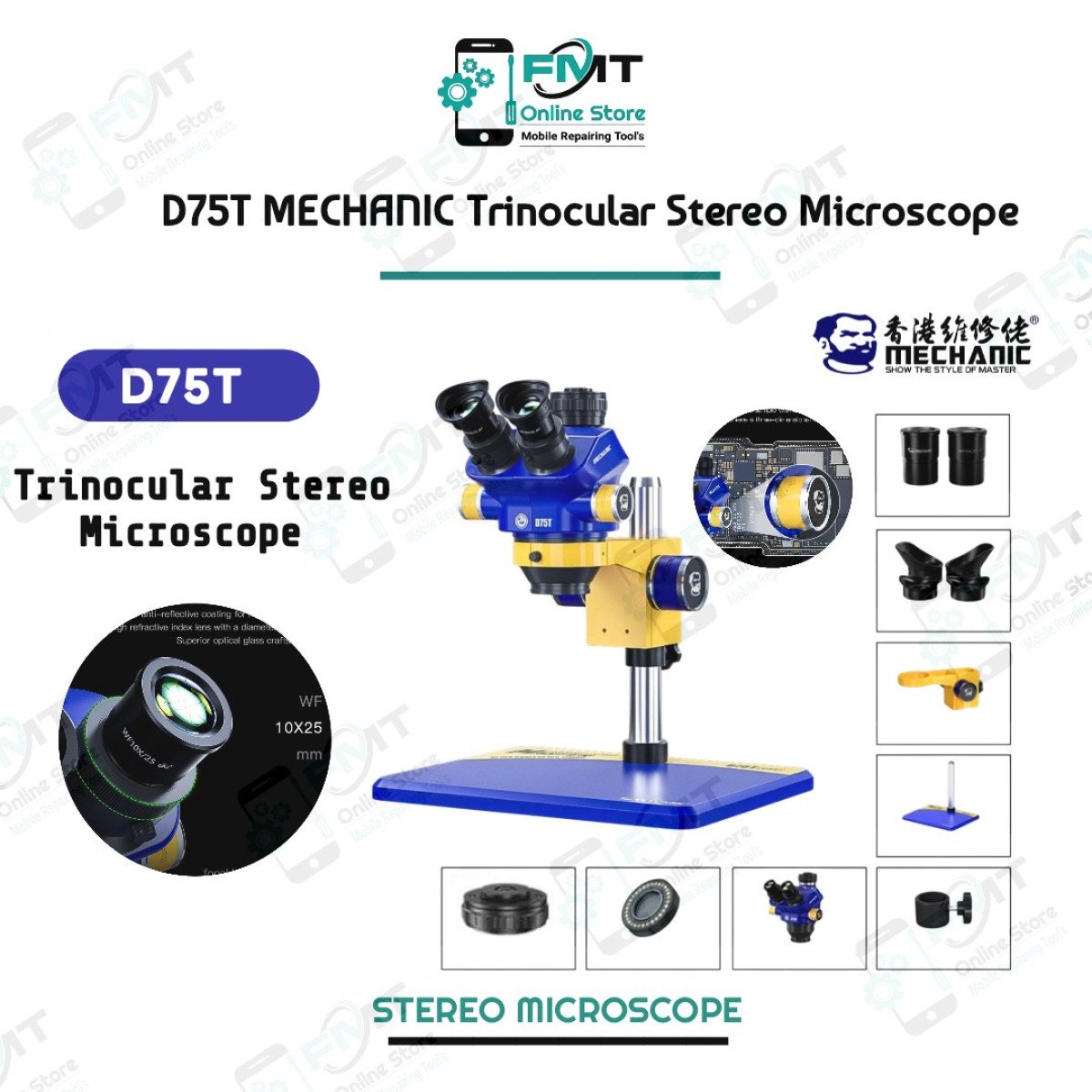 D75T-B11 MECHANIC 3D Trinocular Stereo Microscope