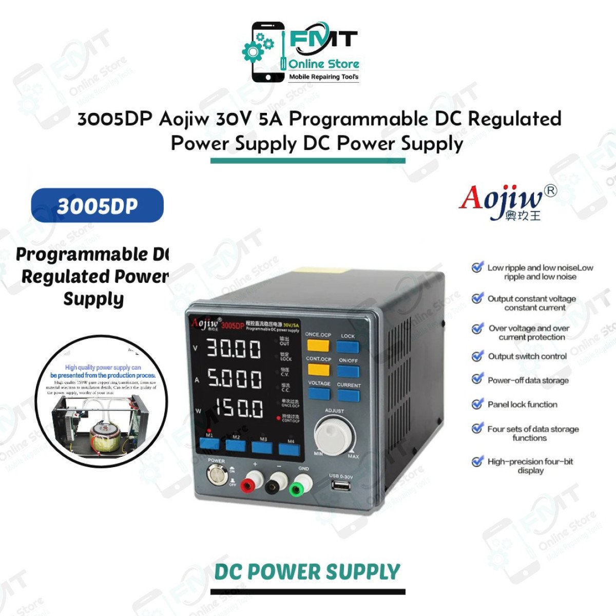 3005DP Aojiw 30V 5A Programmable DC Regulated Power Supply