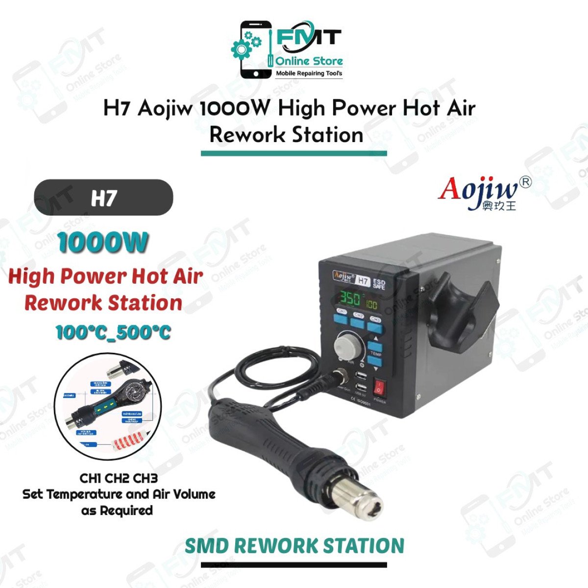 H7 Aojiw Professional Upgraded 1000W High Power Hot Air Rework Station