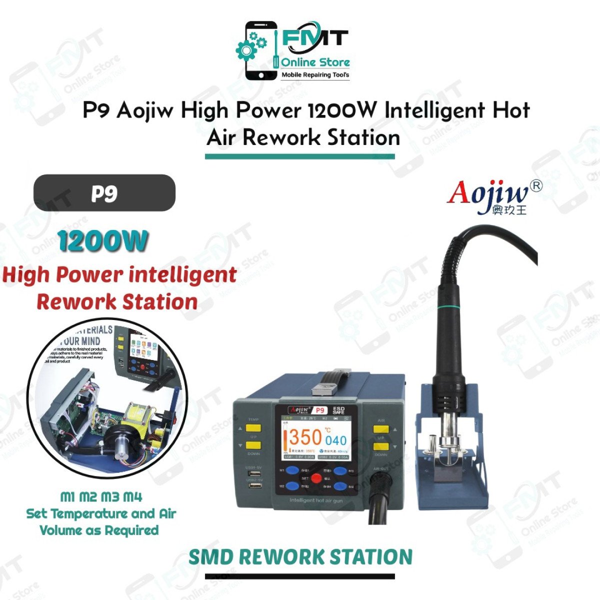 P9 Aojiw High Power 1200W Intelligent Hot Air Rework Station