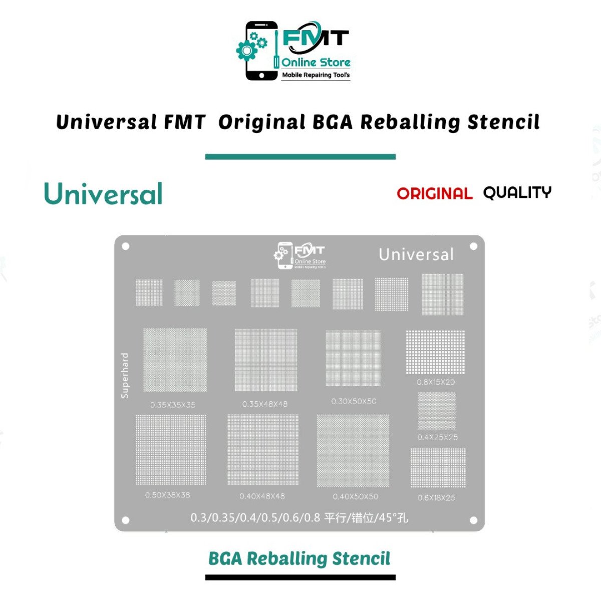 Universal FMT Steel BGA Reballing Stencil Reballing ,Parallel 45 Degree Hole, Mistied Hole, Plant Net 0.30 0.35 0.40 0.5 0.55 0.60 0.80