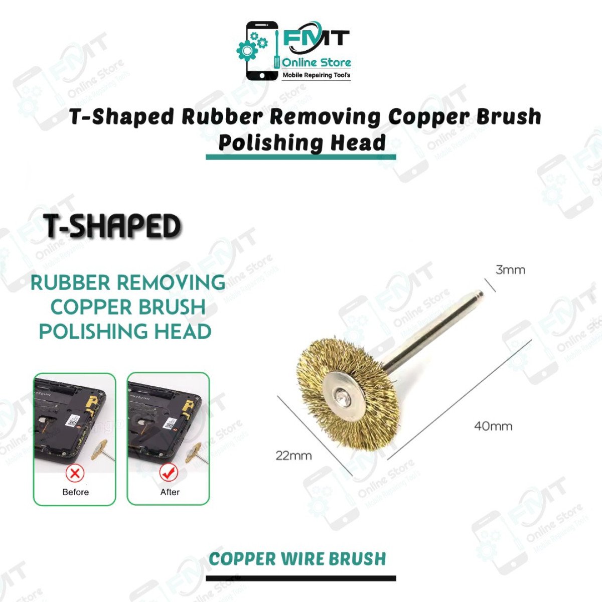 T-Shaped Rubber Removing Copper Brush Polishing Head