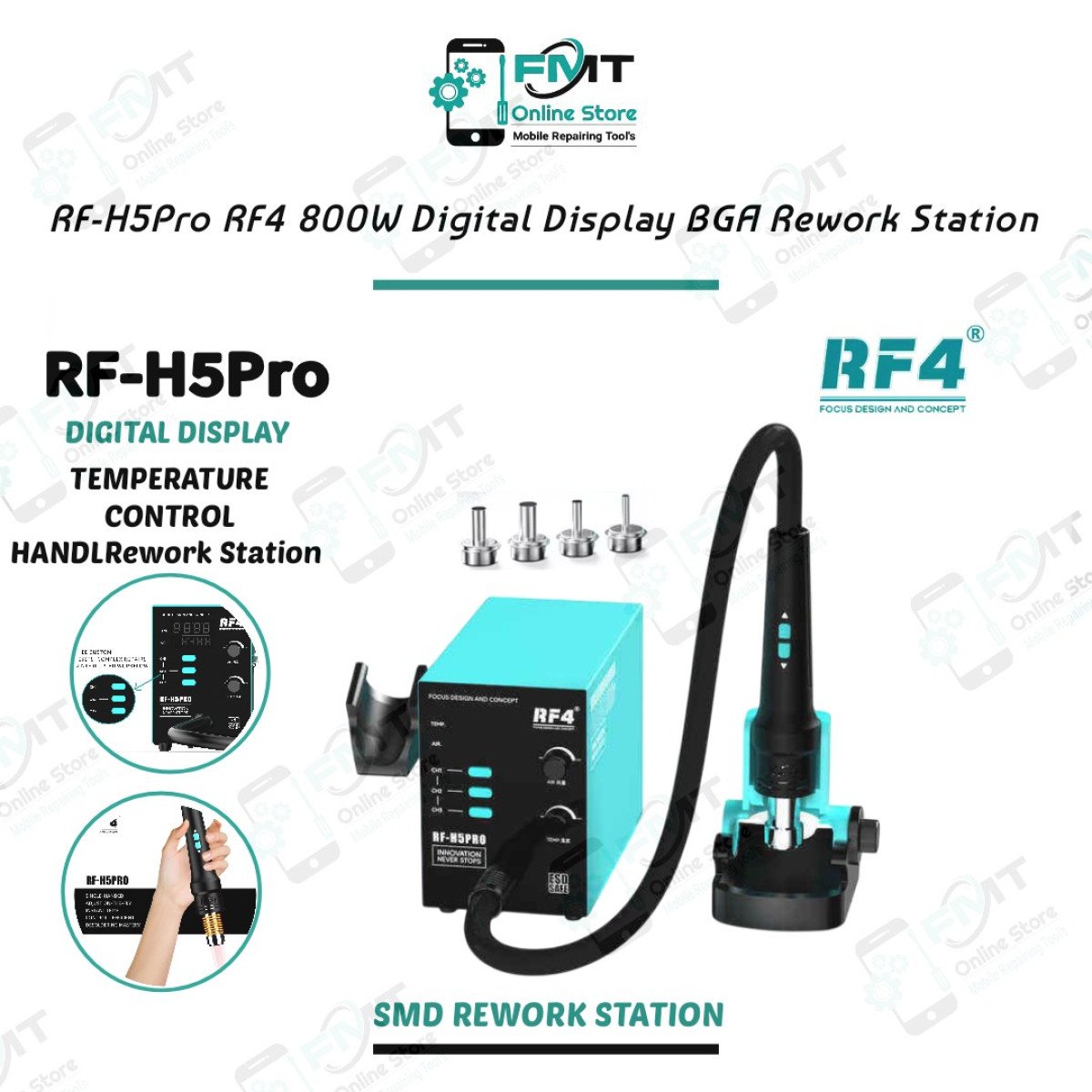 RF-H5 PRO RF4 800W Digital Display hot air gun Desoldering Station With Stand