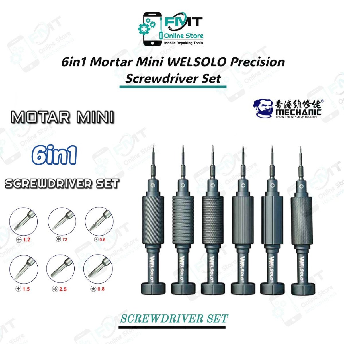 6in1 Mortar Mini WELSOLO Precision Screwdriver Set