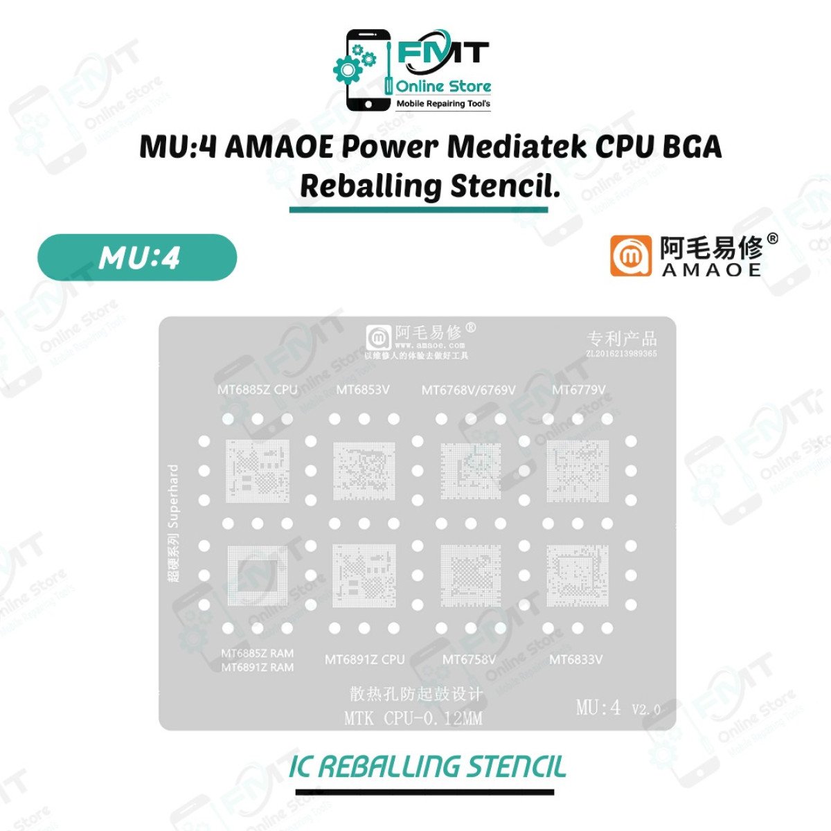 MU:4 AMAOE Mediatek CPU BGA Reballing Stencil