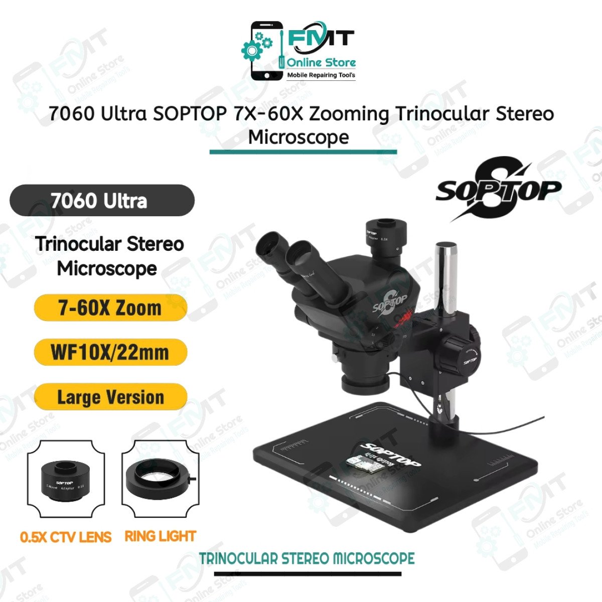 7060 Ultra SOPTOP 7-60X Zoom Trinocular HD Stereo Microscope