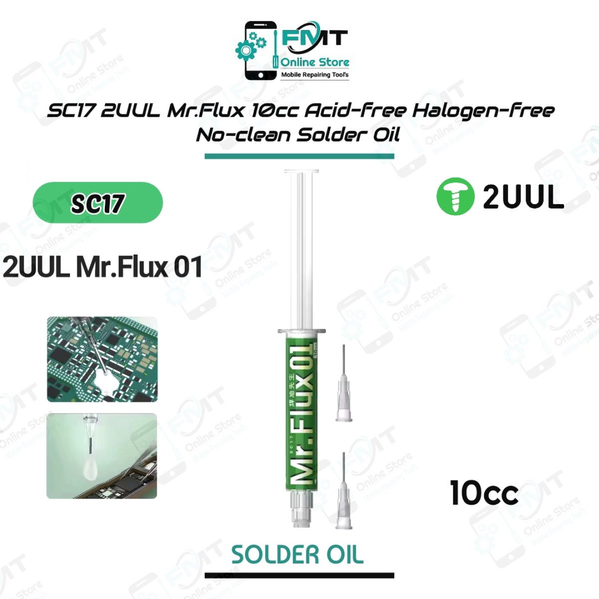 SC17 2UUL Mr.Flux 10cc Acid-free Halogen-free No-clean Solder Oil With 2 Needles