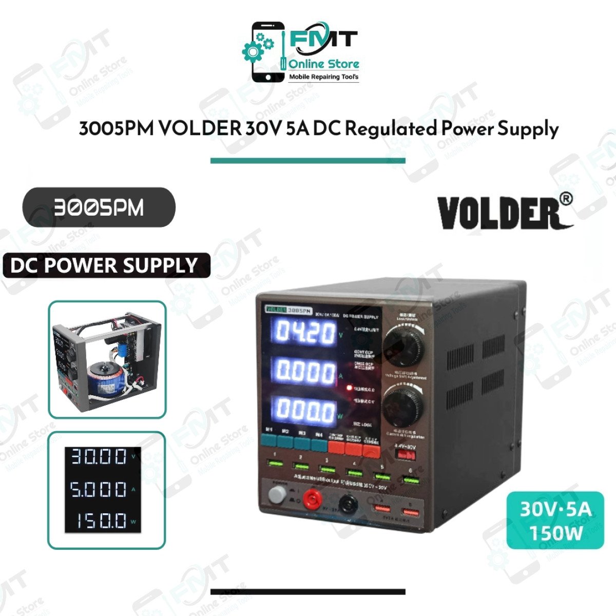3005PM VOLDER 6-Ports 30V 5A 160W 4-Digits Display Adjustable Switching DC Power Supply