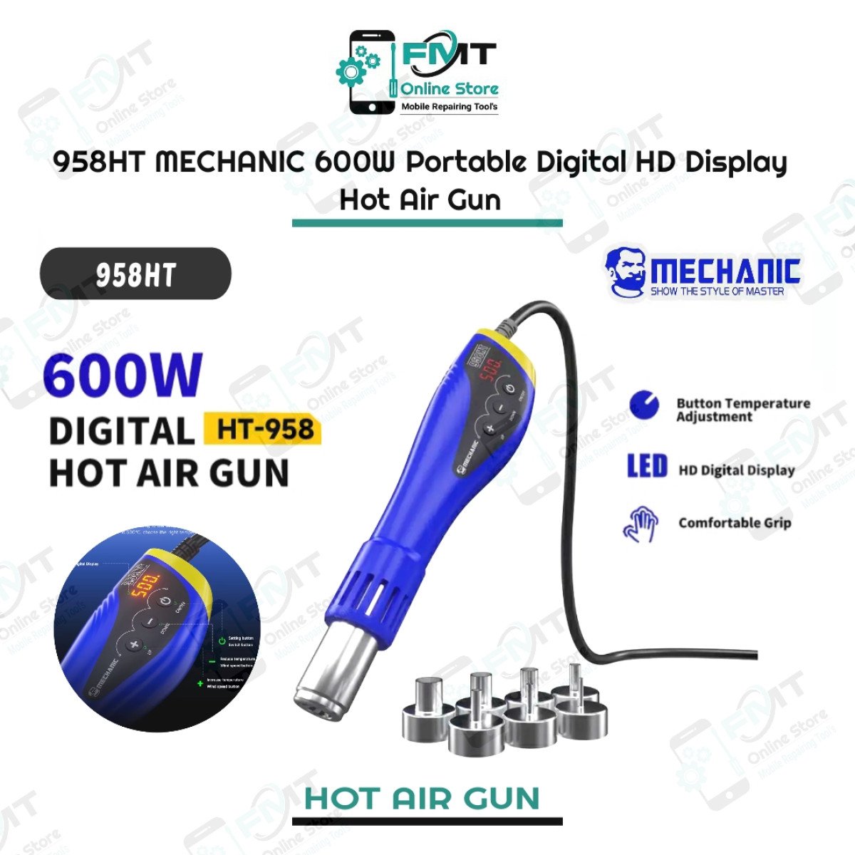 958HT MECHANIC 600W Portable Digital LED Display Hot Air Gun