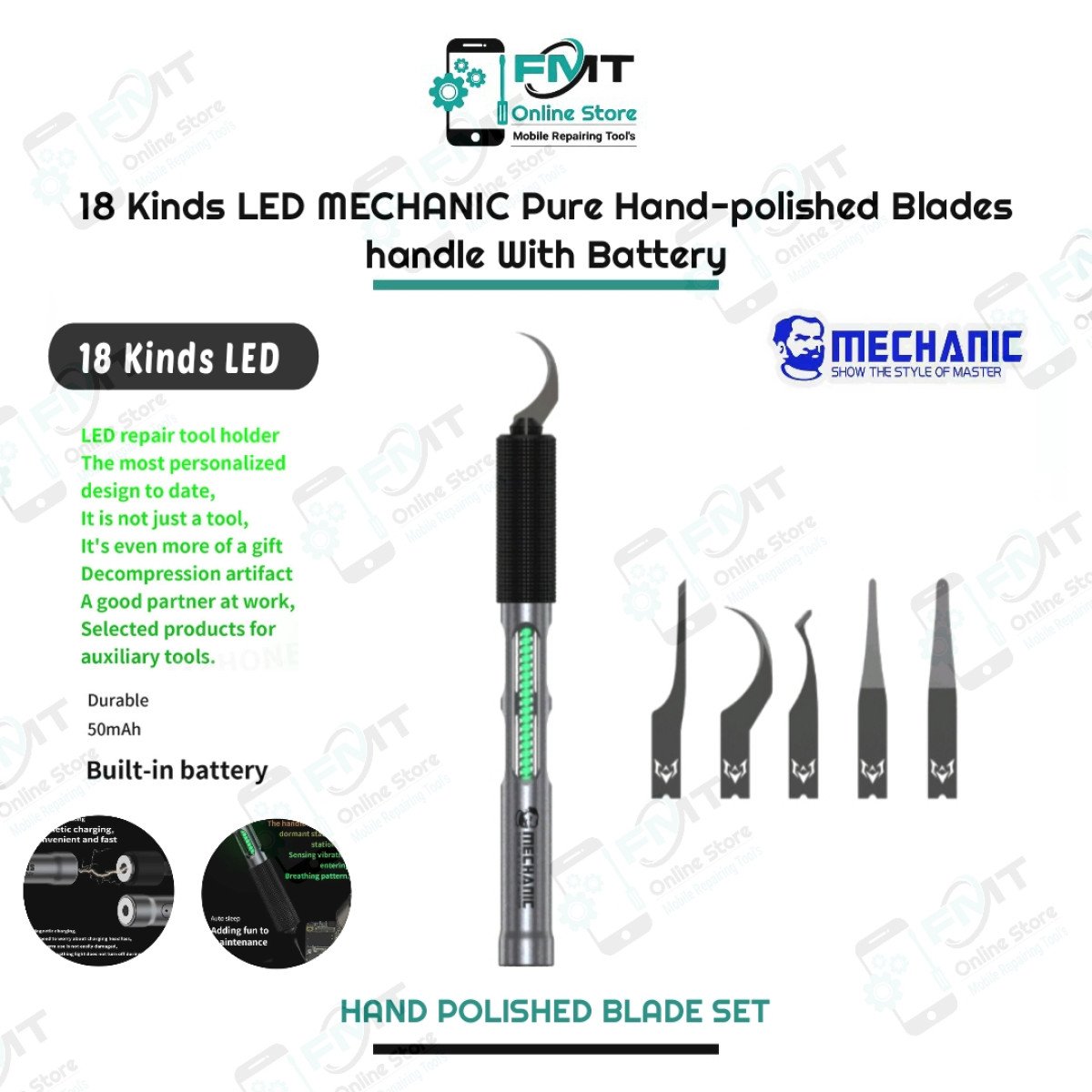 18 Kinds LED MECHANIC Pure Hand-polished Blades handle With Battery