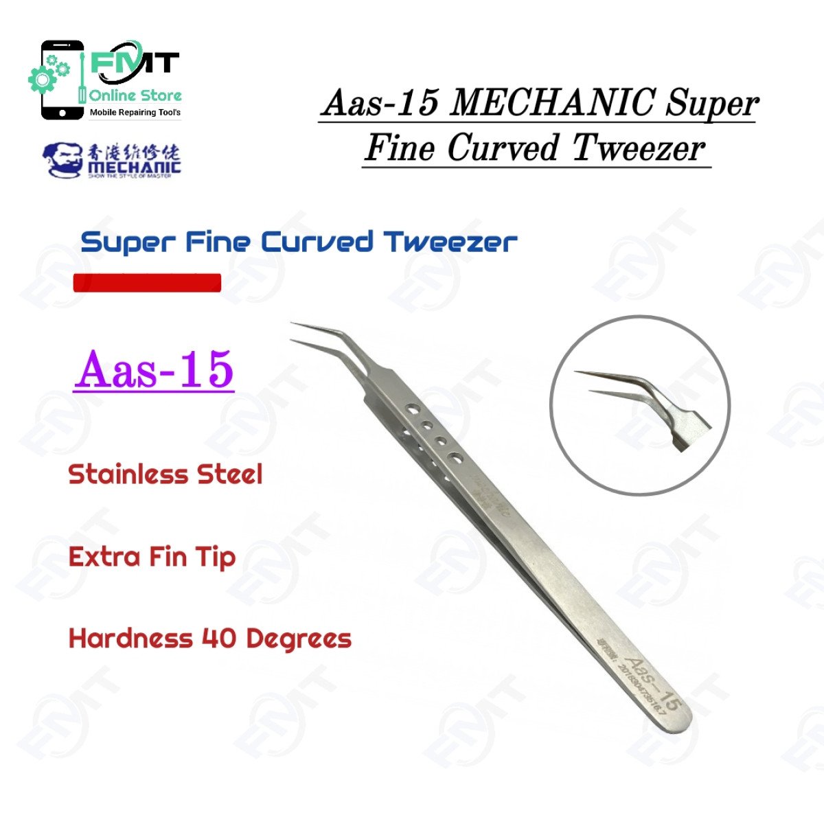 Aas-15 MECHANIC Super Fine Curved Tweezer