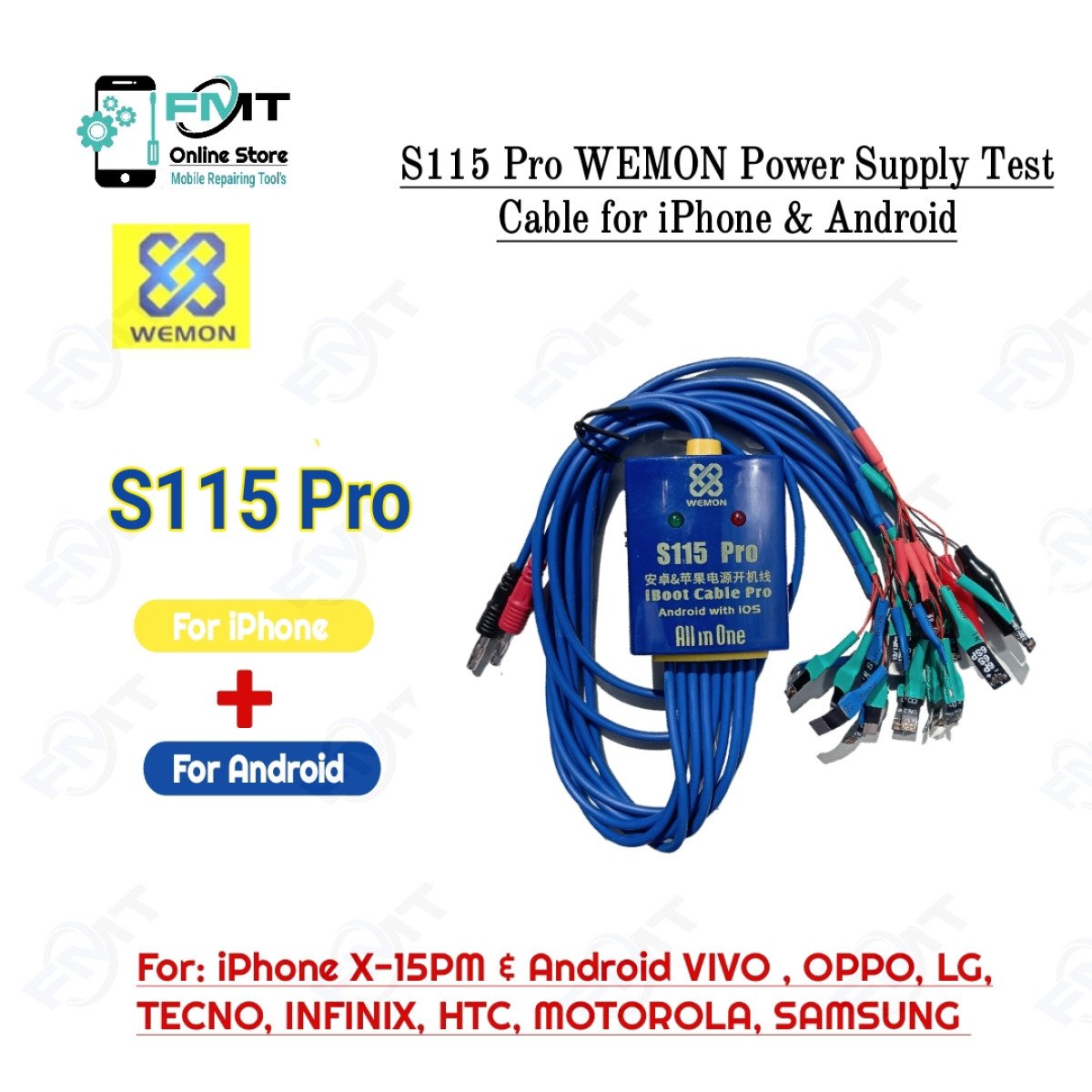 S115 Pro WEMON Power Supply Test Cable for iPhone & Android